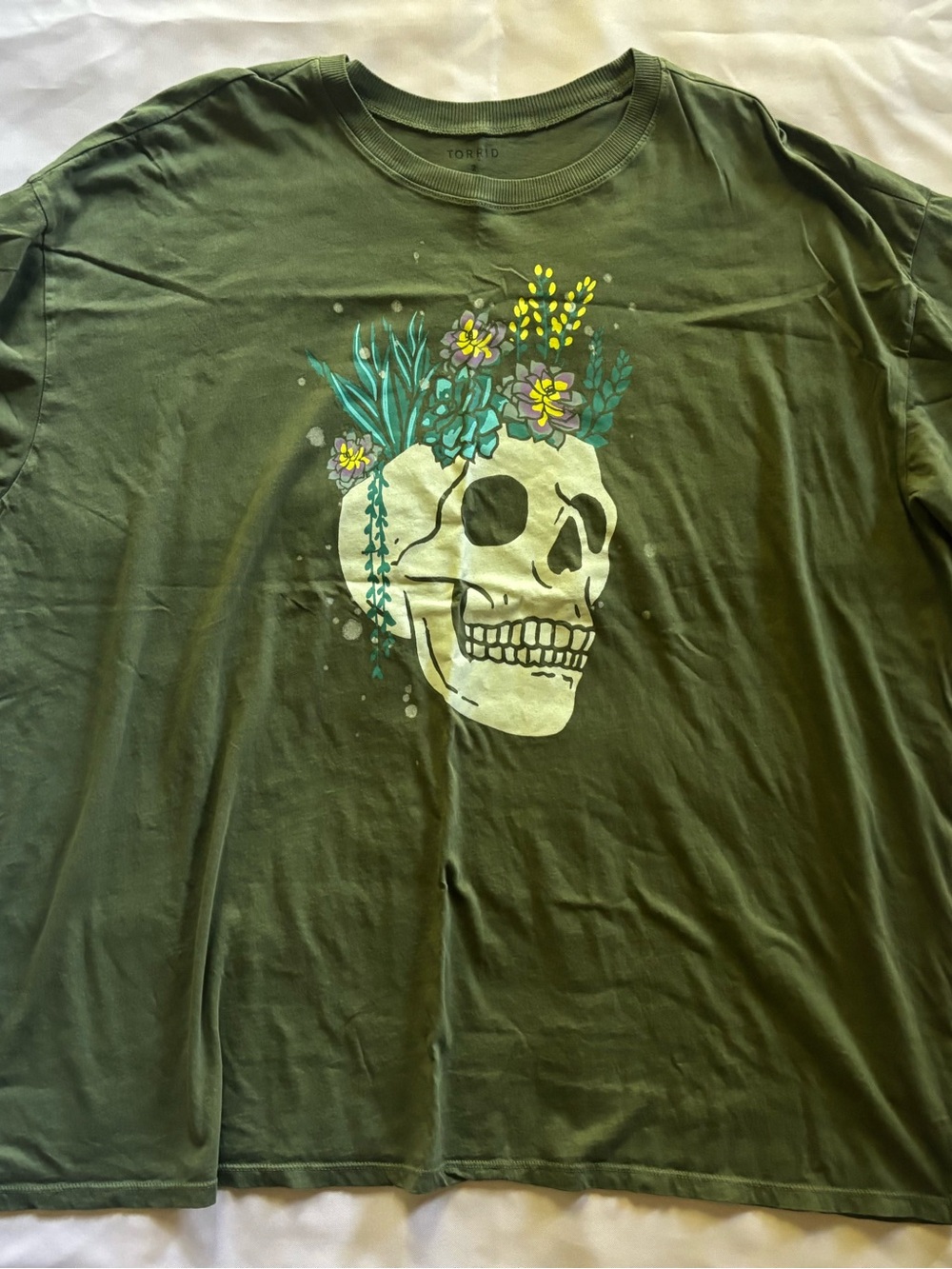 torrid Olive Green Skull Floral Graphic Oversized Tee